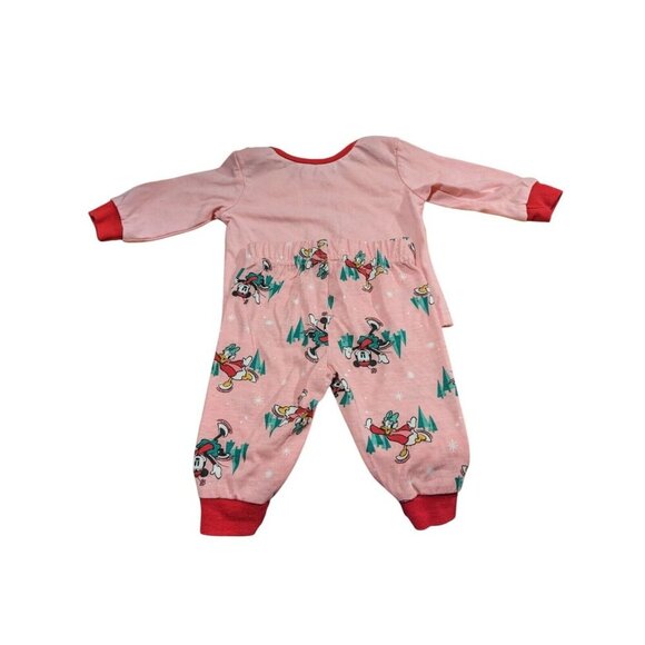 Disney Baby Girl Christmas Pajamas 0 to 3 Mos PJs 2 Piece Minnie Mouse Pink - Picture 2 of 4